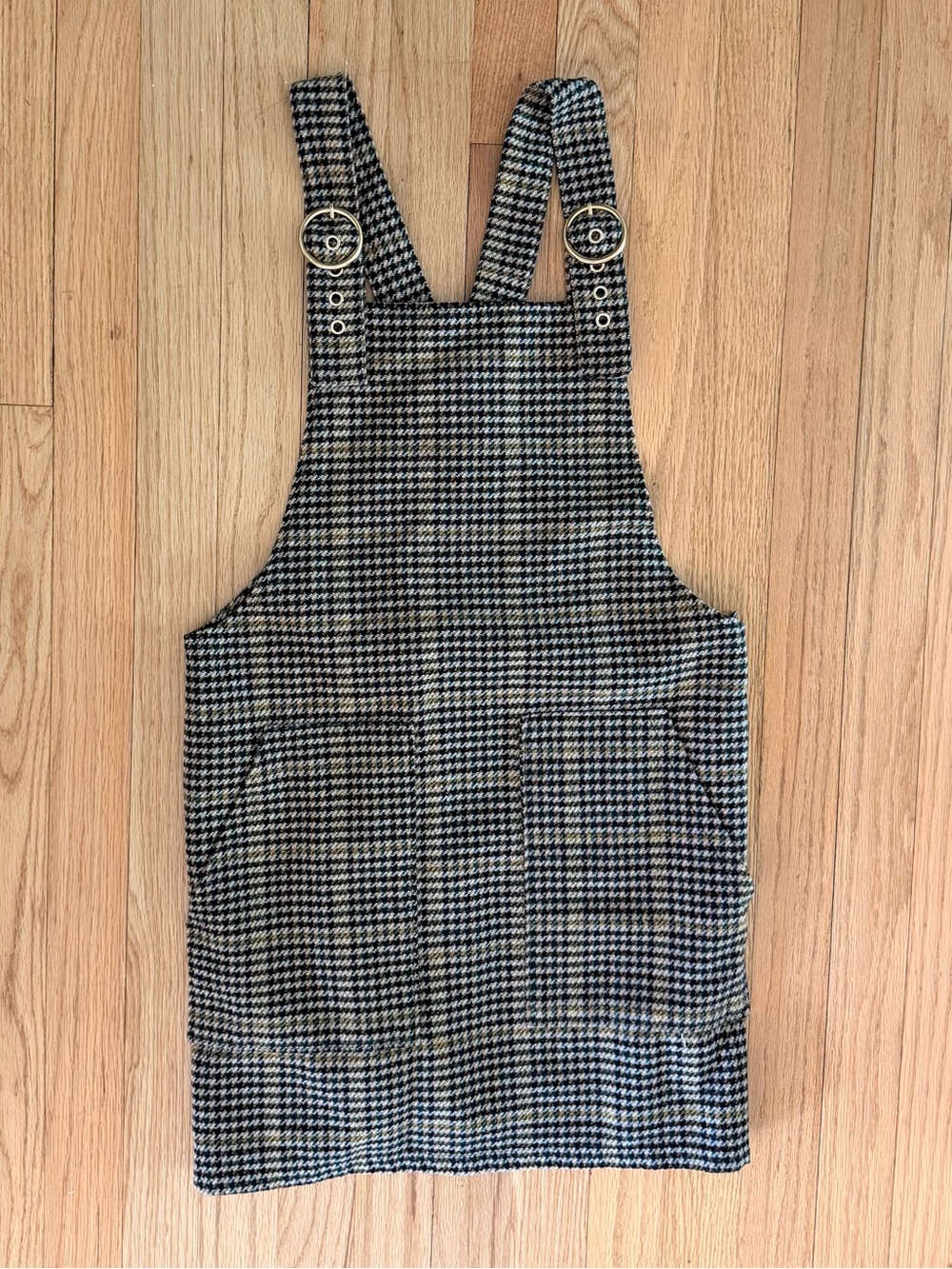 NWOT Forever 21 Black & Gold Houndstooth Overall Dress